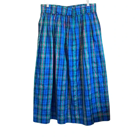 Vintage Susan Bristol 100% Silk Skirt Size 16 Plaid Pleated Blue Tartan Preppy - Picture 10 of 10